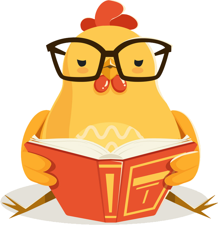 Chicken reading a book